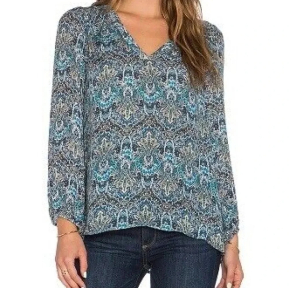 Joie Avonmora Women’s 100 Silk Blue Paisley Blouse Size XS